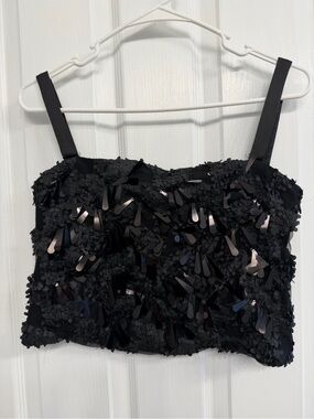 Zara Black Sequin & Petal Crop Tank